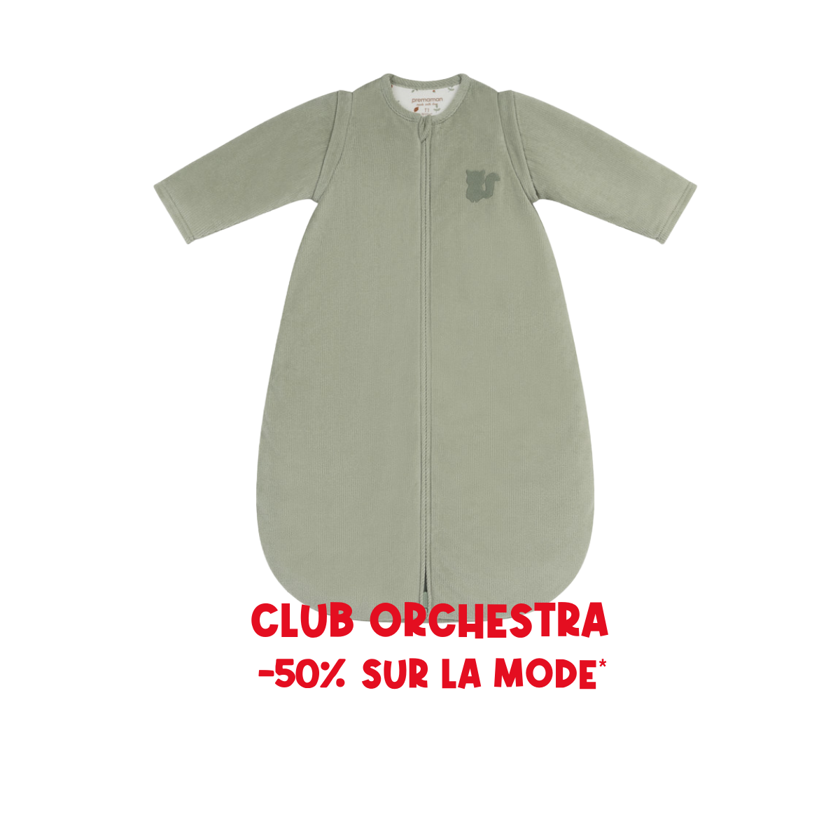 Squirrel green corduroy detachable sleeve sleep sack TOG 3.5 - Prémaman