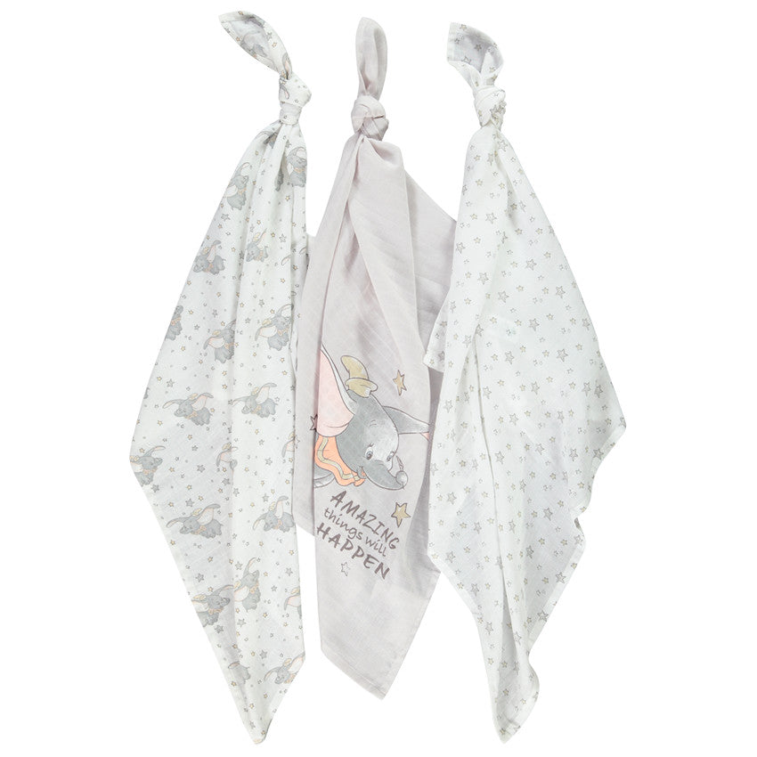 Set of 3 Dumbo Disney cotton muslin swaddles - Prémaman