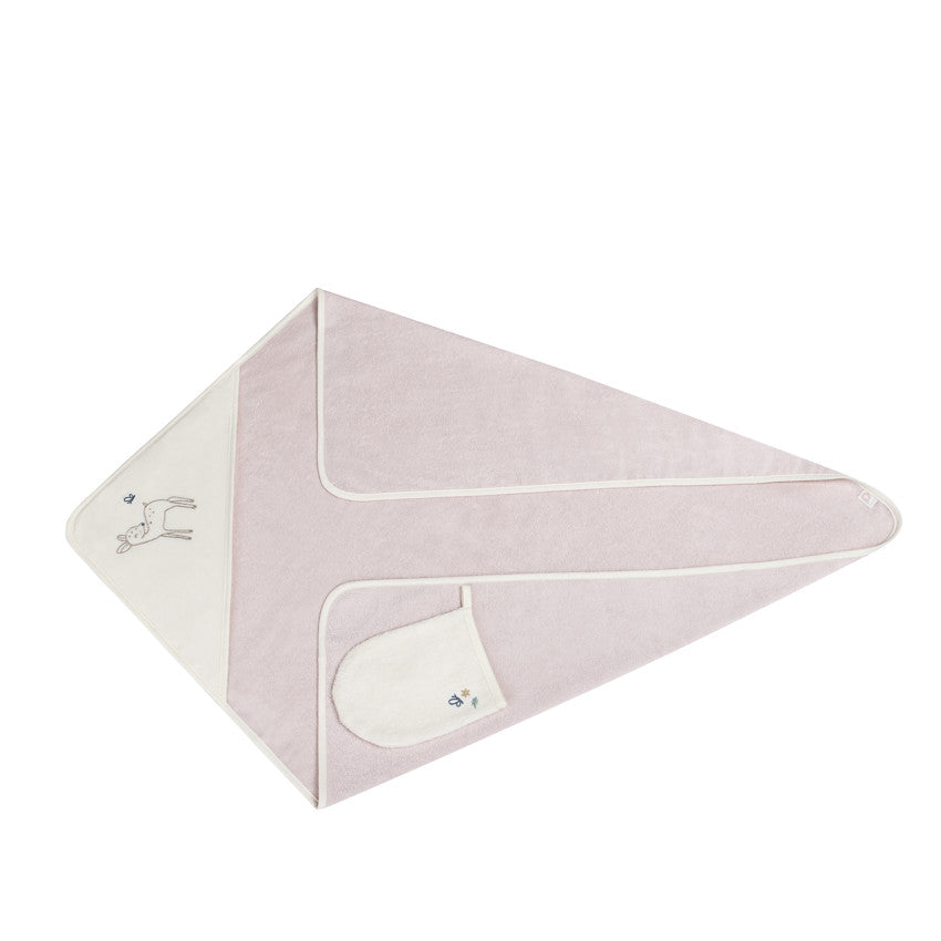 Set de bain avec cape et gant de toilette Little Deer écru/rose - Prémaman