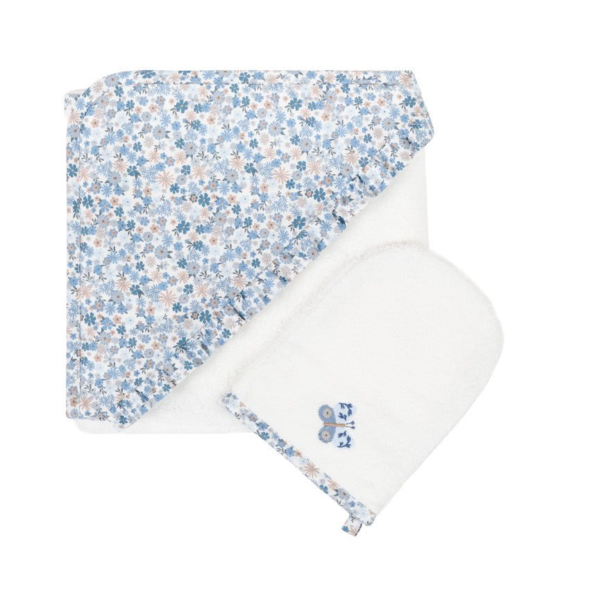 Tiny Flowers Bath Set - Hooded Towel + Washcloth - Prémaman