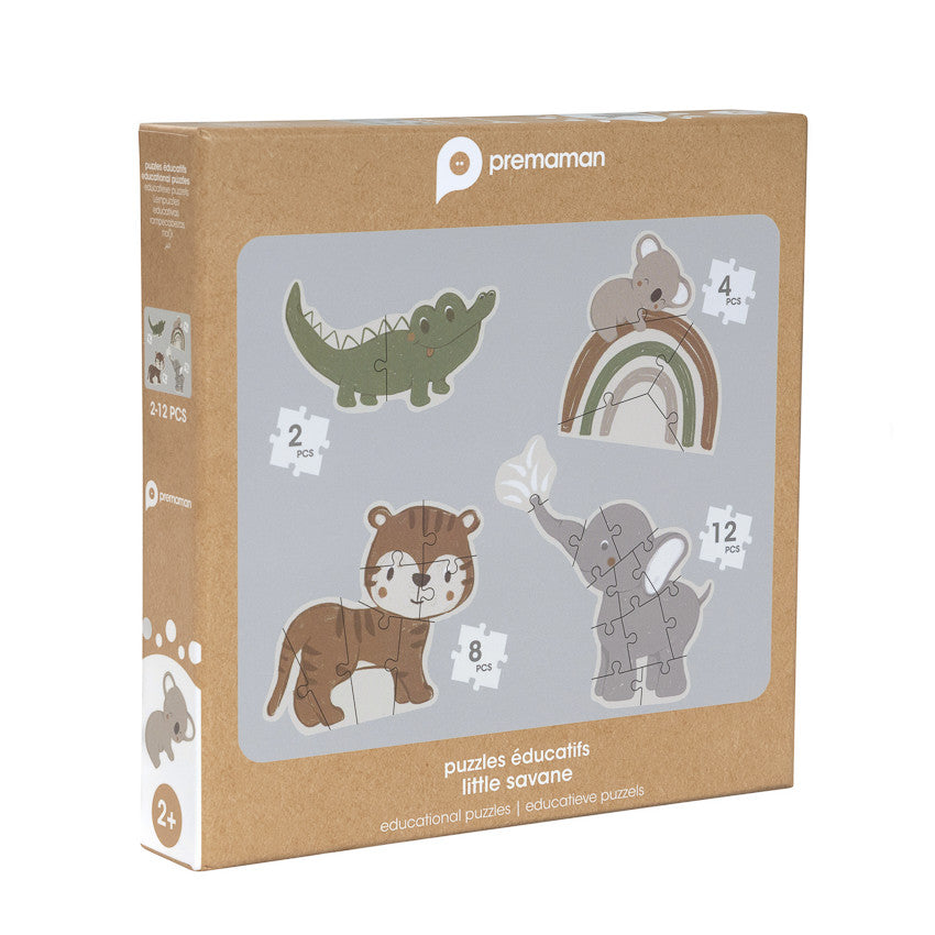Lot de 4 puzzles évolutifs de 2 à 12 pièces Animaux - Prémaman