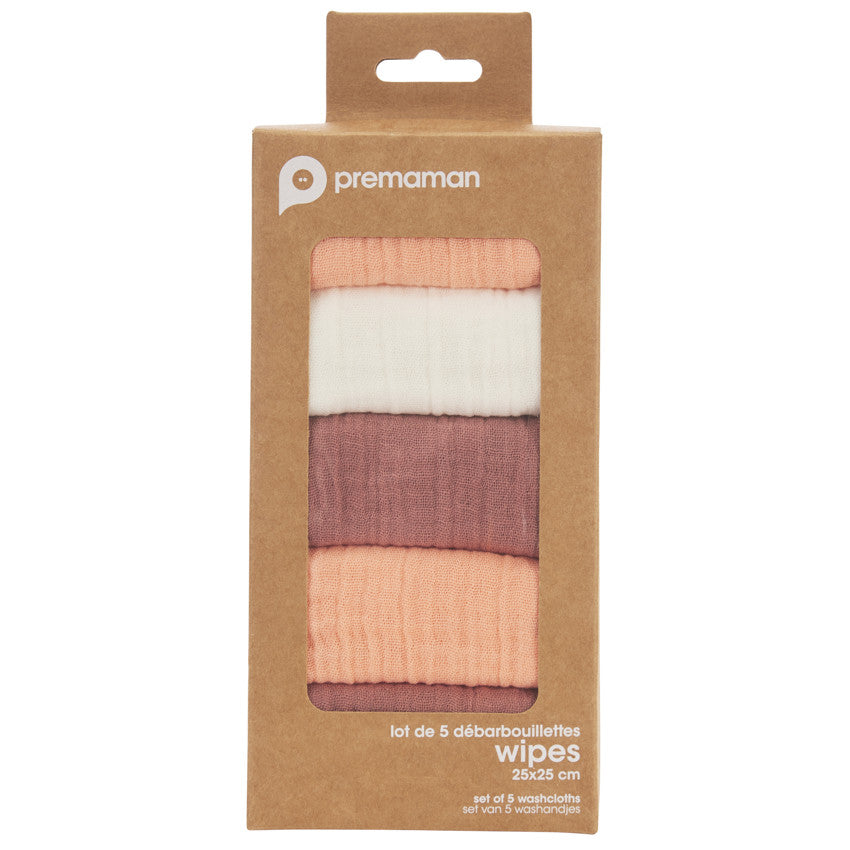 Set of 5 tetra washcloths 25 x 25 cm - Prémaman
