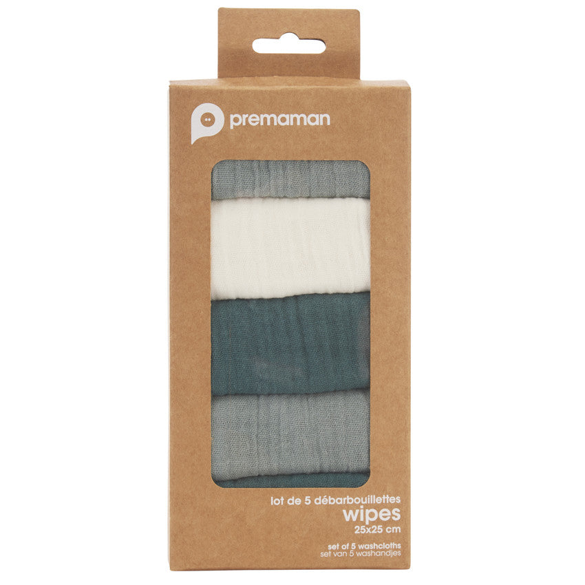Set of 5 tetra washcloths 25 x 25 cm - Prémaman