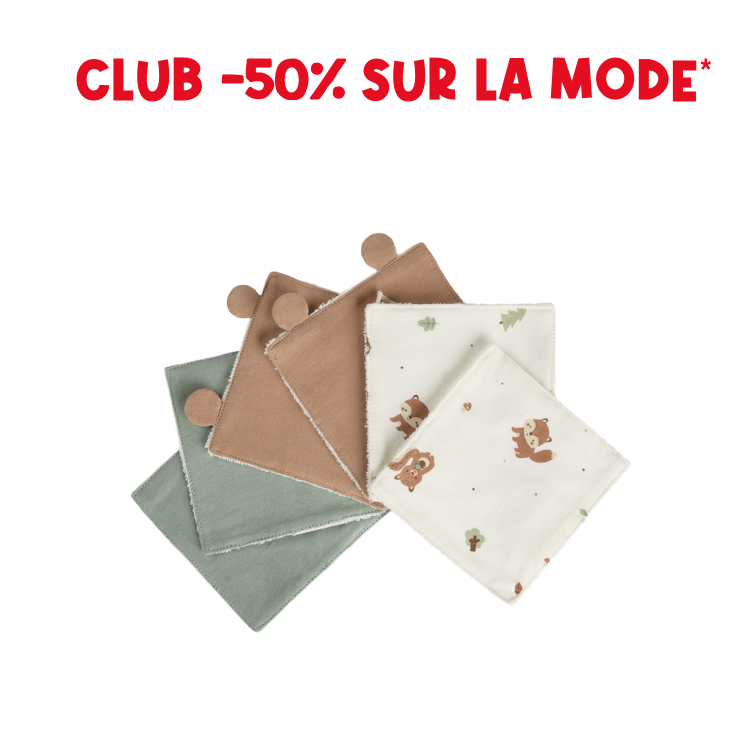 Pack of 6 washable 12 x 12 cm cotton wipes - Roi des Forêts - Prémaman