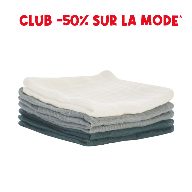 Set of 5 tetra washcloths 25 x 25 cm - Prémaman