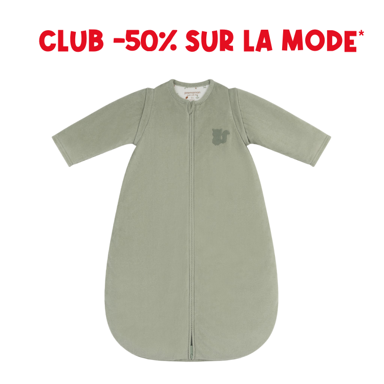 Squirrel green corduroy detachable sleeve sleep sack TOG 3.5 - Prémaman