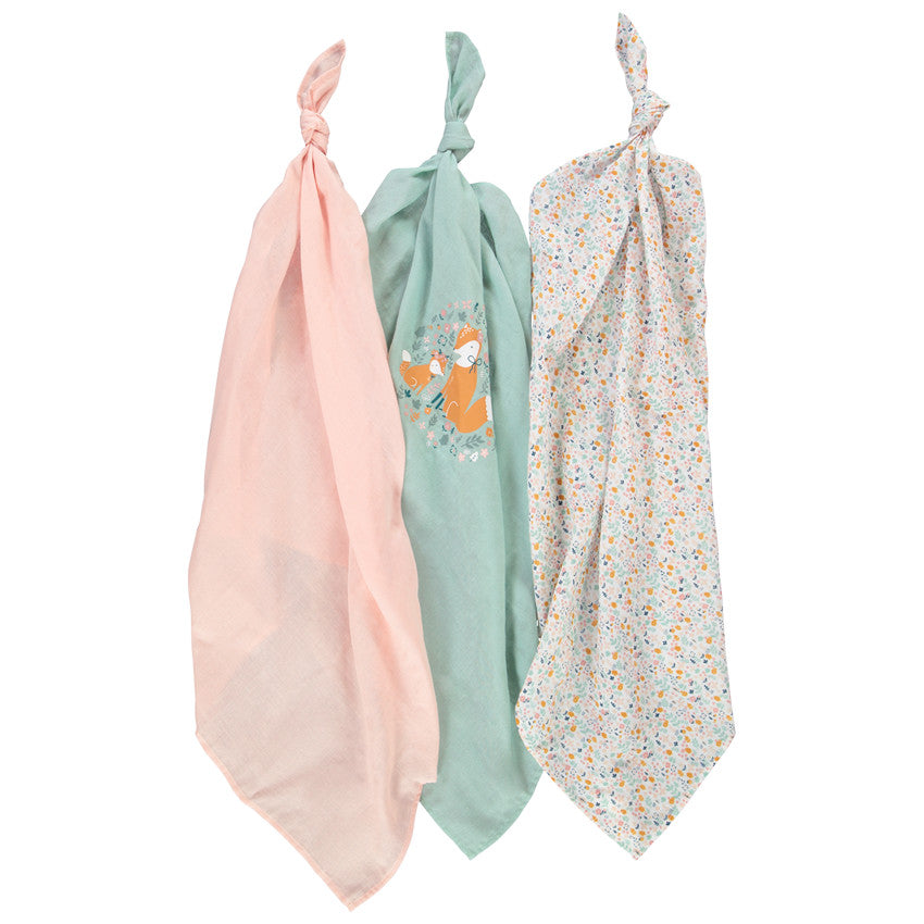Set of 3 forest animal print cotton muslins - Prémaman