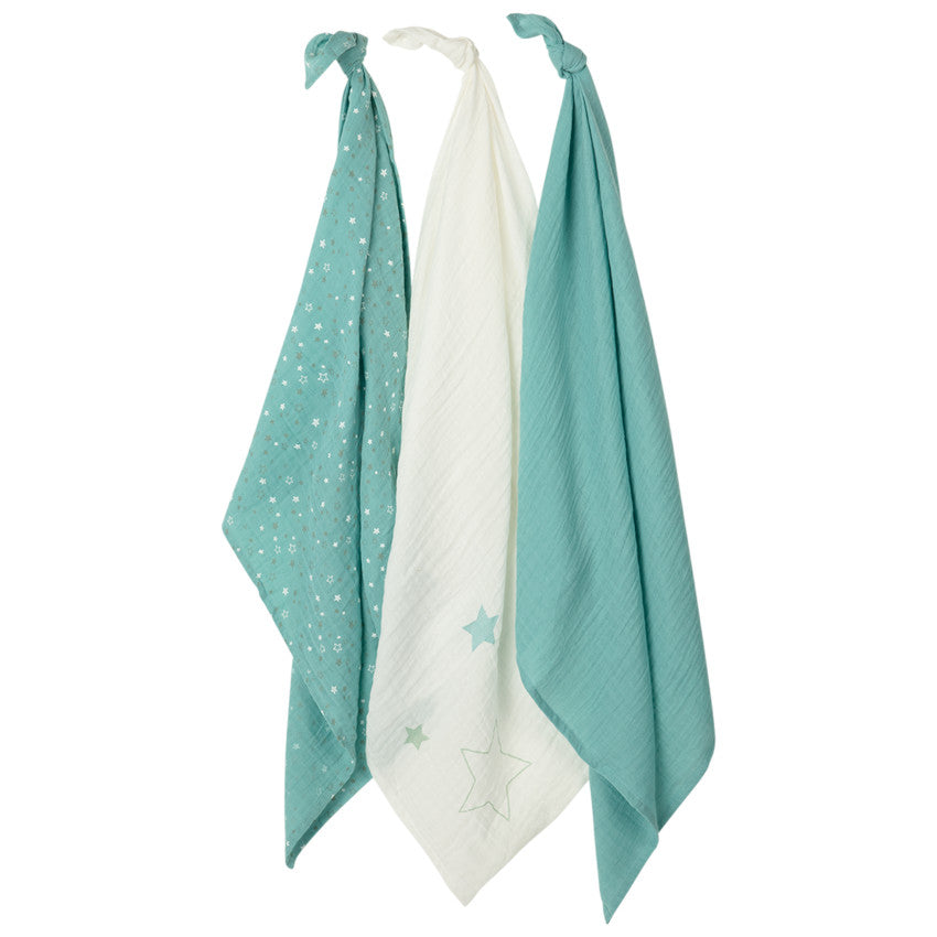 Set of 3 star-print muslin swaddles - Premaman