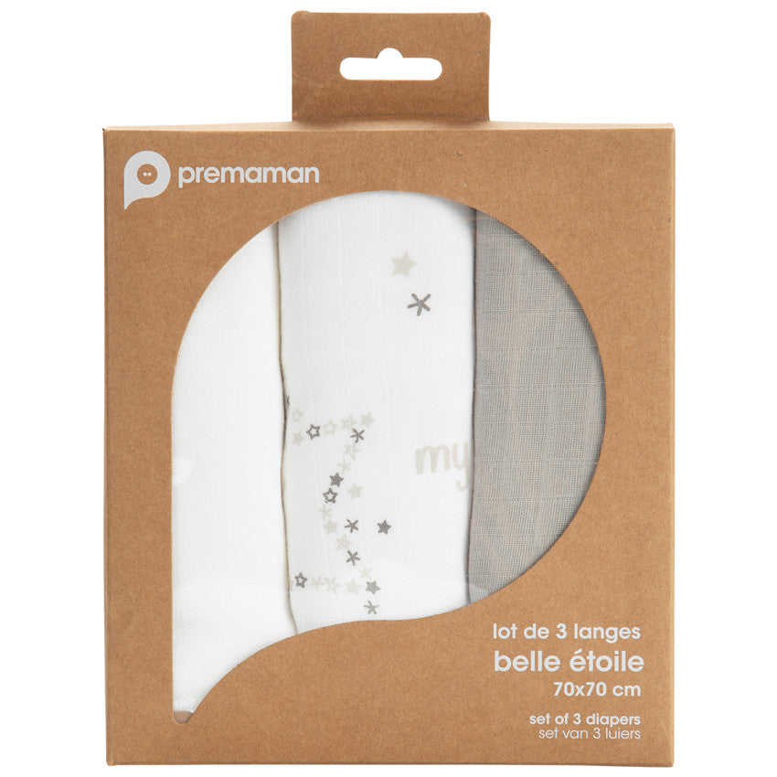 Set of 3 star-print cotton swaddles - Prémaman