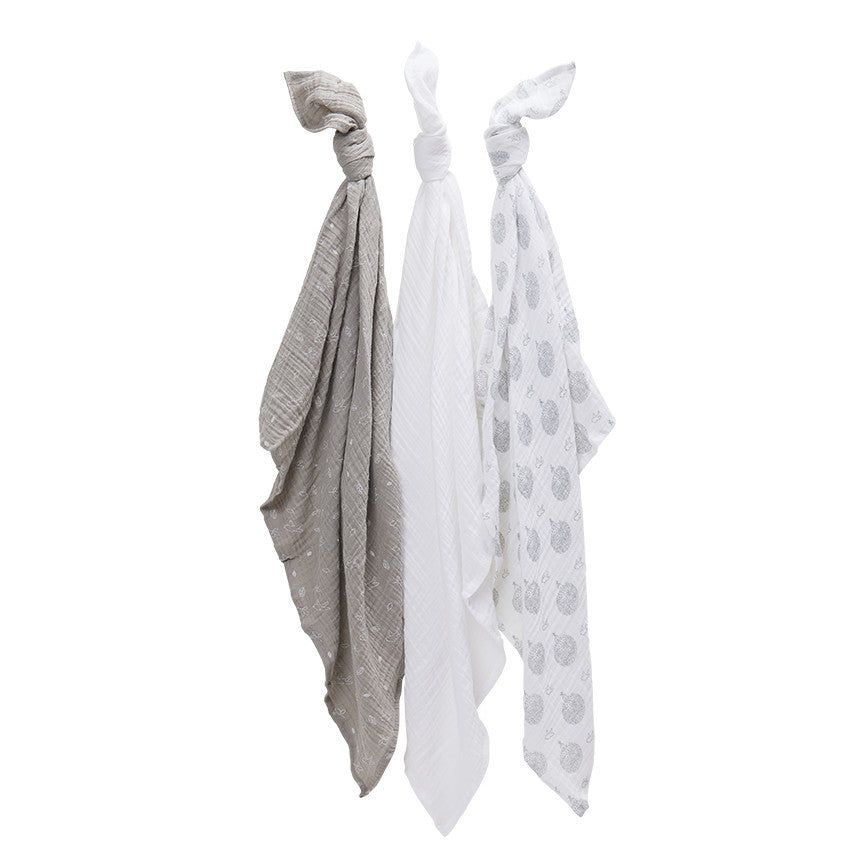 Lot de 3 langes en coton motif oiseaux Feather - Prémaman