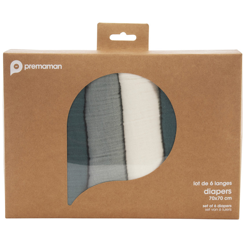 Lot de 6 langes en coton 70 x 70 cm - Prémaman