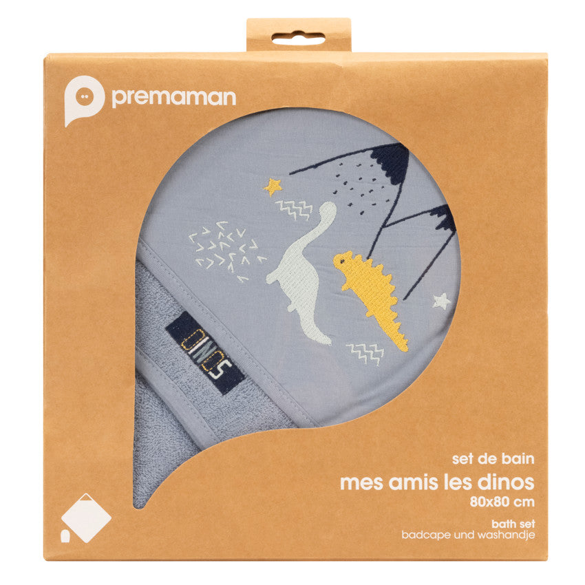 Set de bain cape + gant de toilette Mes Amis les Dinos - Prémaman