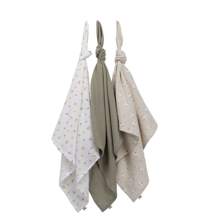 Set of 3 muslin swaddles 70 x 70 cm La Vie à la Ferme - Prémaman