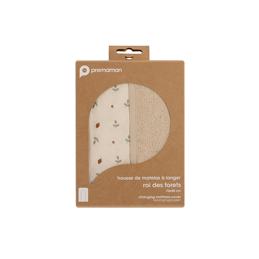 Housse de matelas à langer imprimé Roi des Forêts beige - Prémaman