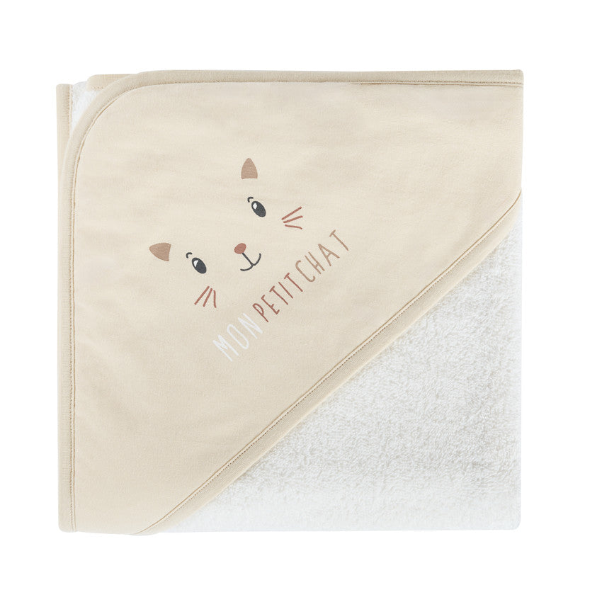 Cape de bain en éponge Mon Petit Chat beige - Prémaman