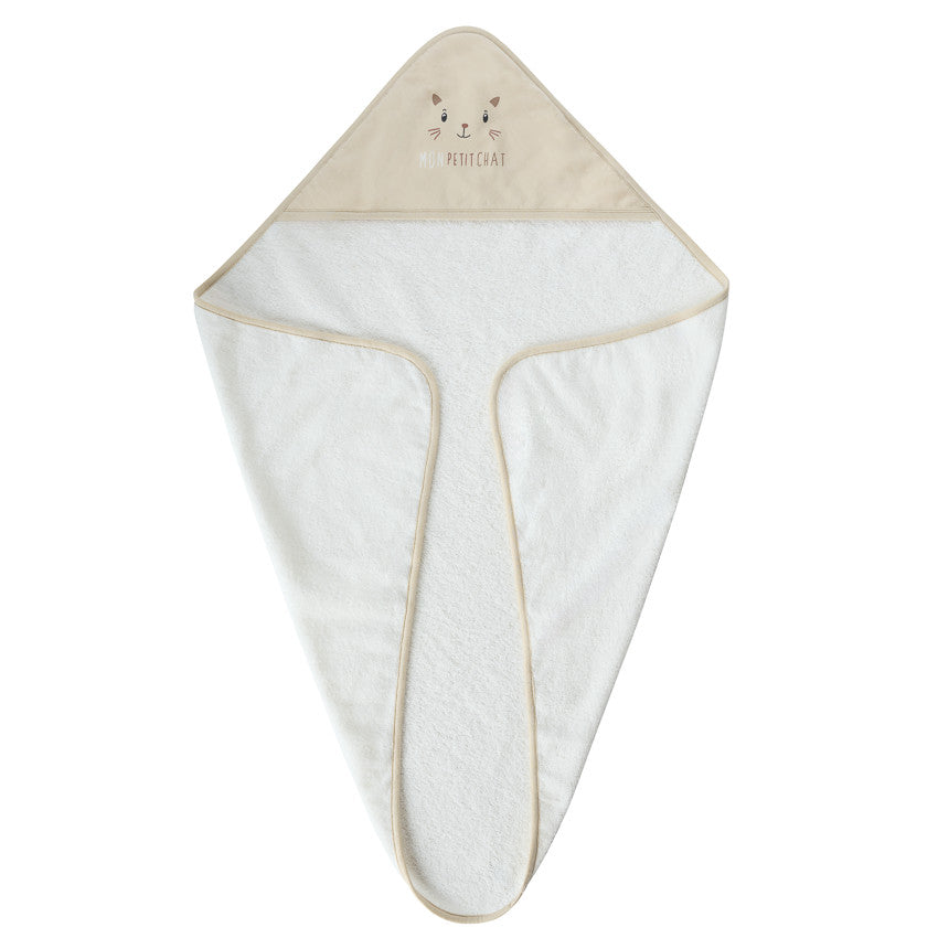 Cape de bain en éponge Mon Petit Chat beige - Prémaman