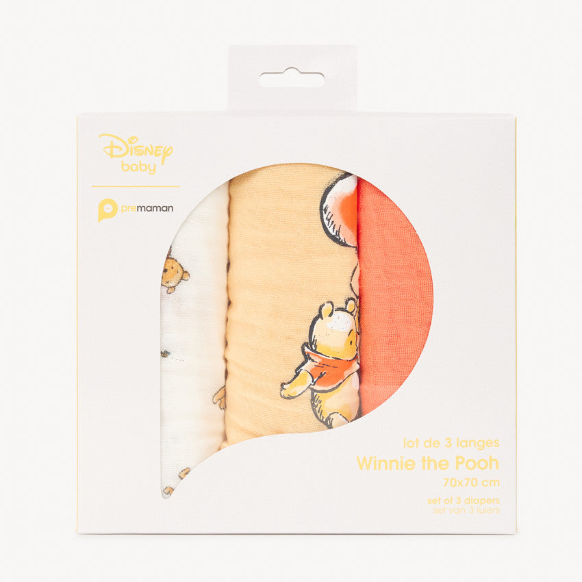 Lot de 3 langes Winnie L'Ourson Disney - 70x70 cm - Prémaman