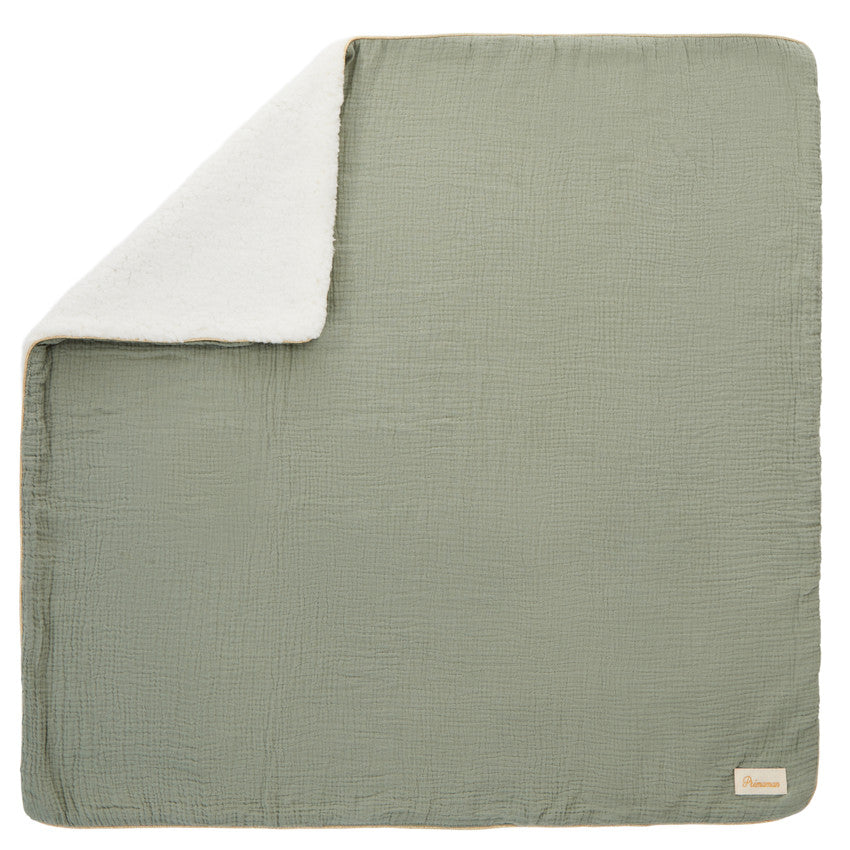 Sherpa-lined tetra blanket 80 x 80 cm green - Prémaman