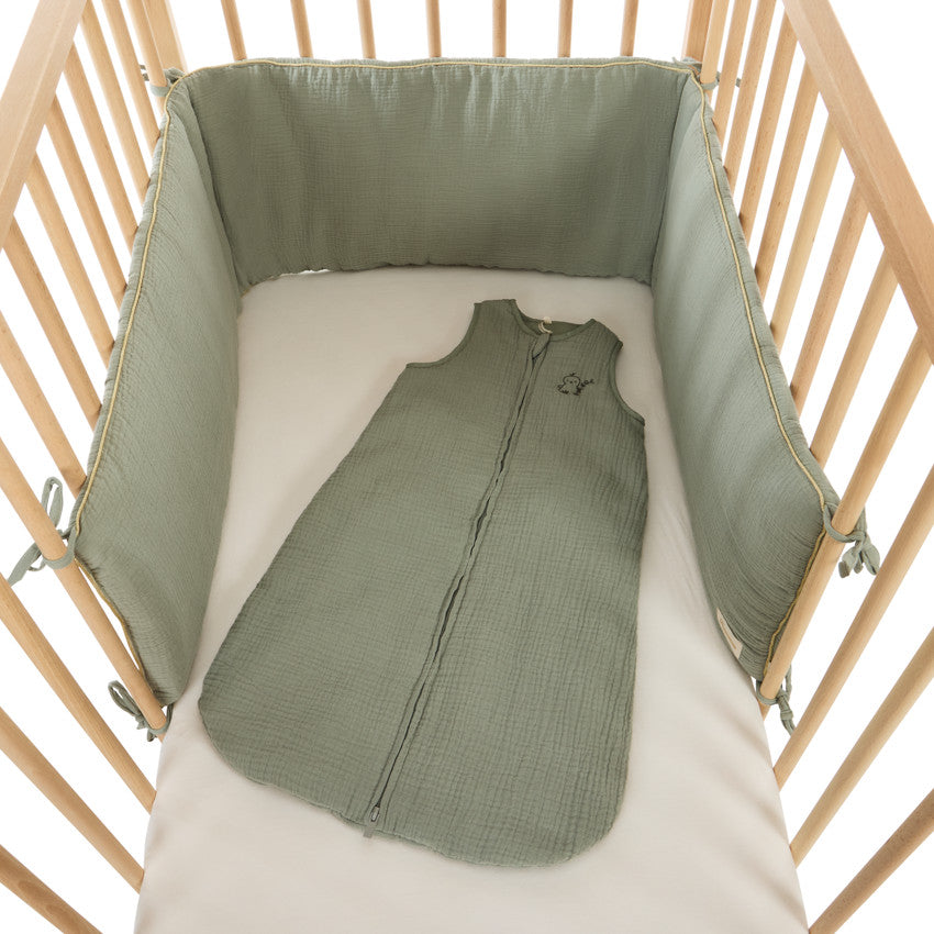 Green cotton gauze 3-panel cot bumper - Prémaman