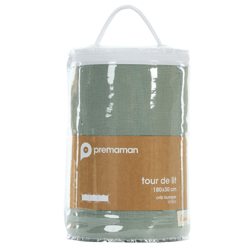 Green cotton gauze 3-panel cot bumper - Prémaman
