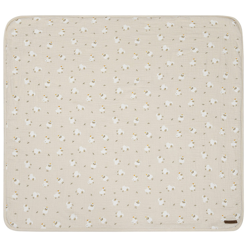 Two-material blanket 80 x 80 cm sheep print Farm Life beige - Premaman