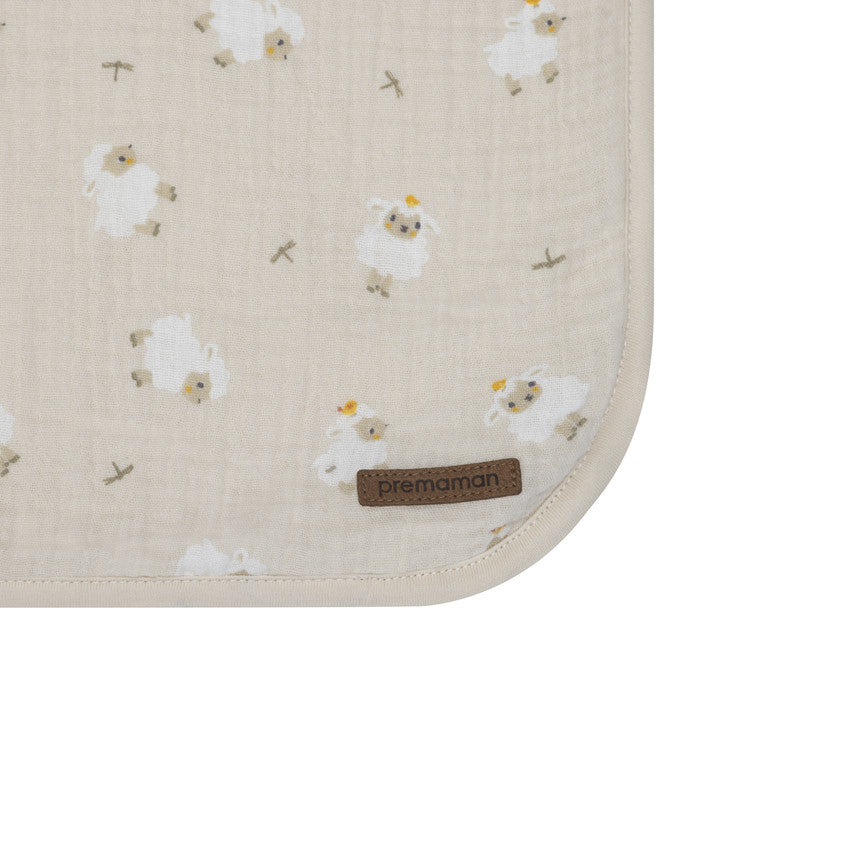 Two-material blanket 80 x 80 cm sheep print Farm Life beige - Premaman