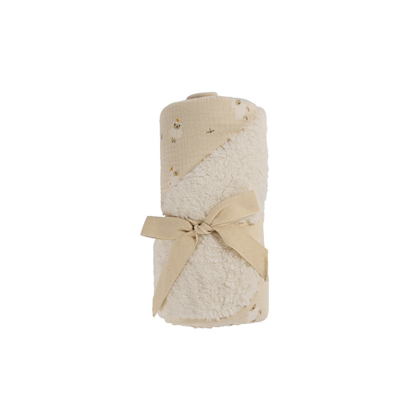 Two-material blanket 80 x 80 cm sheep print Farm Life beige - Premaman
