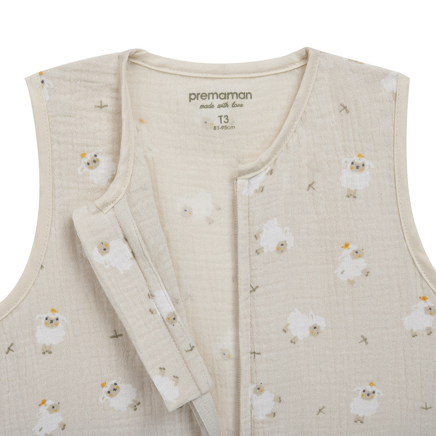 Sheep print gauze sleeping bag TOG 0.5 18-36M La Vie à la Ferme beige - Prémaman