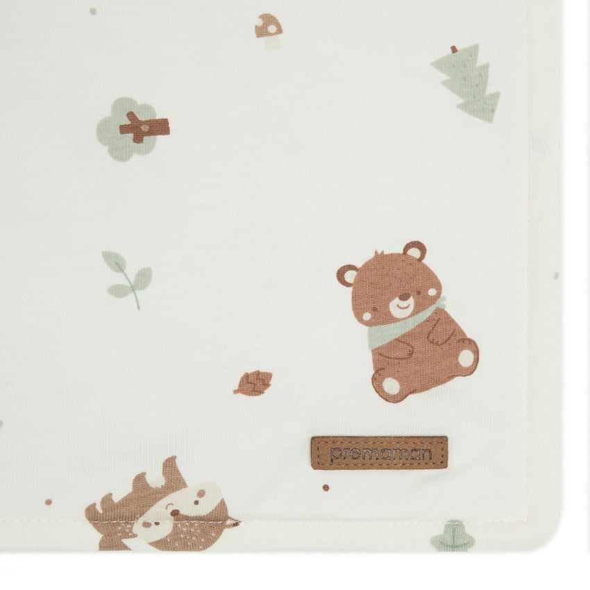Two-material blanket 80 x 110 cm forest animal print ecru - Prémaman