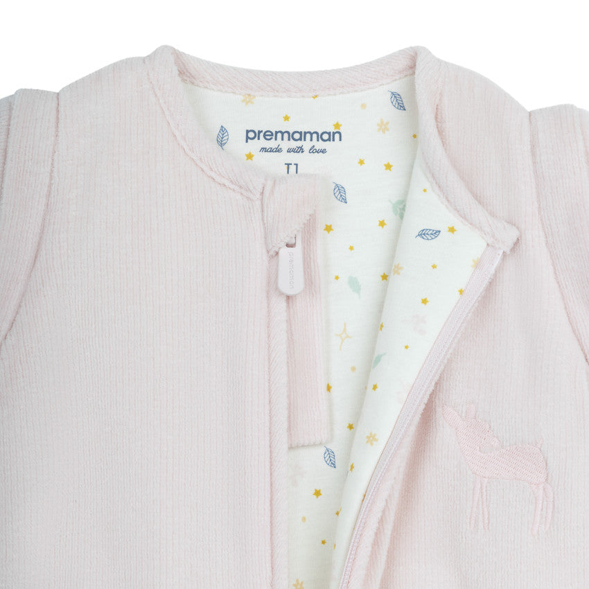 Corduroy sleeping bag with removable sleeves TOG 3.5 pink deer - Prémaman