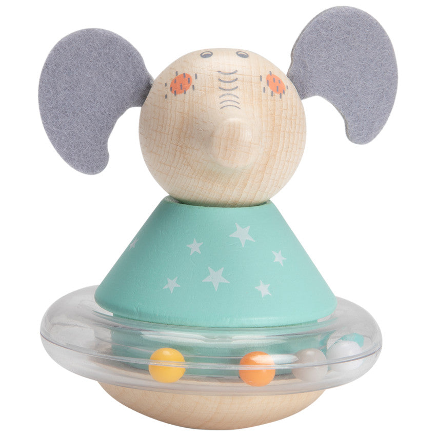 Roly-poly rattle with beads - Green Elephant - Prémaman