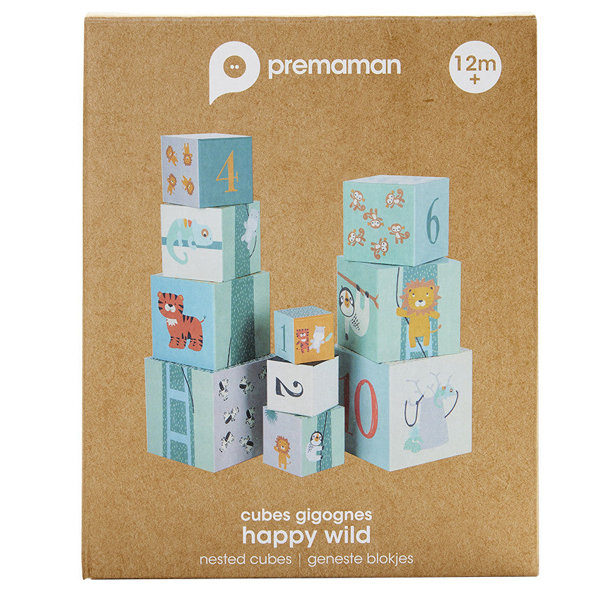 Lot de 10 cubes gigognes à empiler - Happy wild - Prémaman