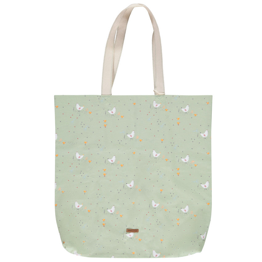 Tote bag en coton recyclé imprimé poules La Vie à la Ferme - Prémaman