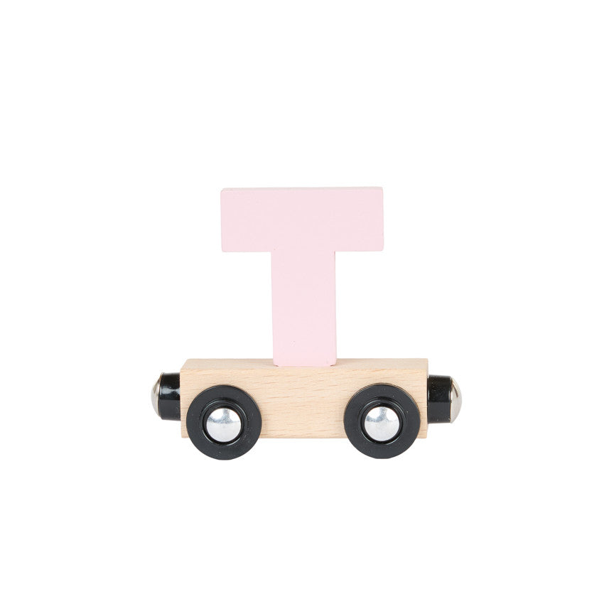 Lettre "T" wagon en bois - rose - Prémaman