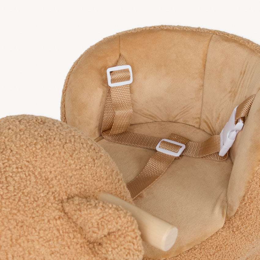 Ours à bascule en peluche avec assise et poignées en bois - Prémaman