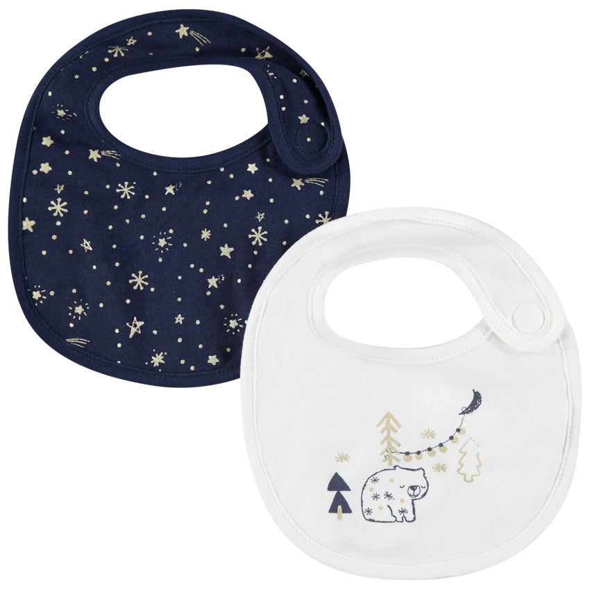 Lot de 2 bavoirs en coton avec imprimé doré all-over et ourson - Prémaman