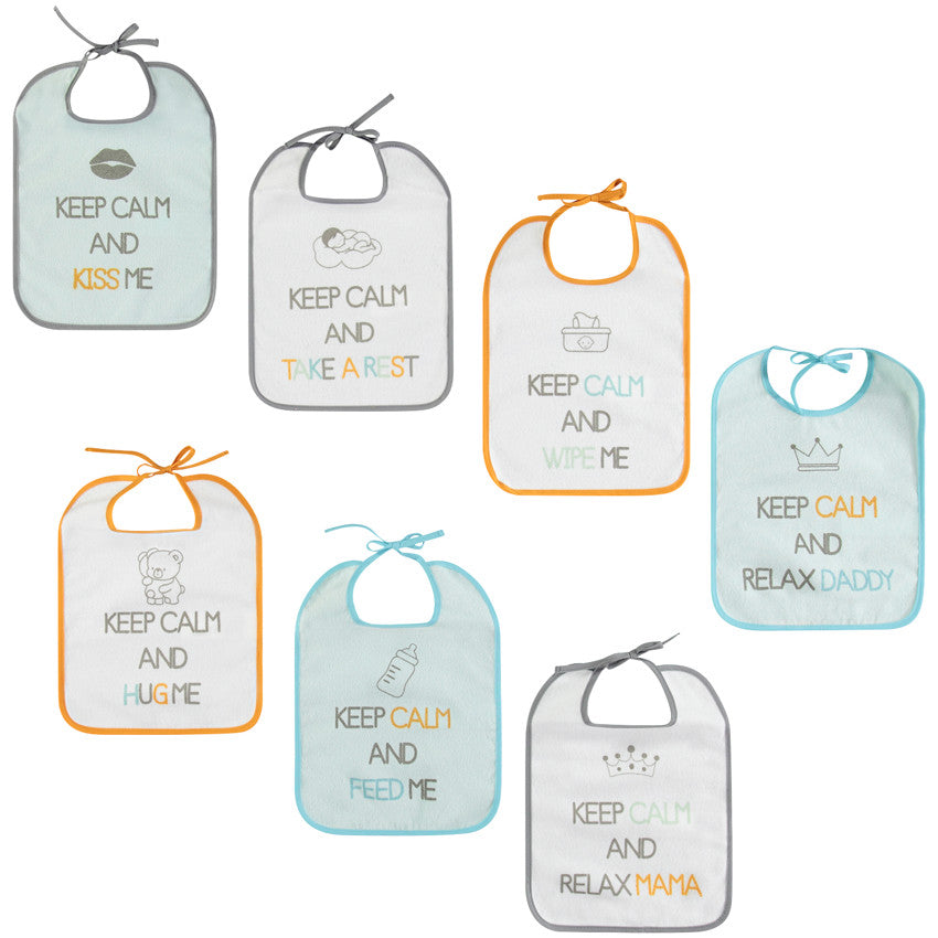Set of 7 tie-on terry bibs with printed messages - Maternity
