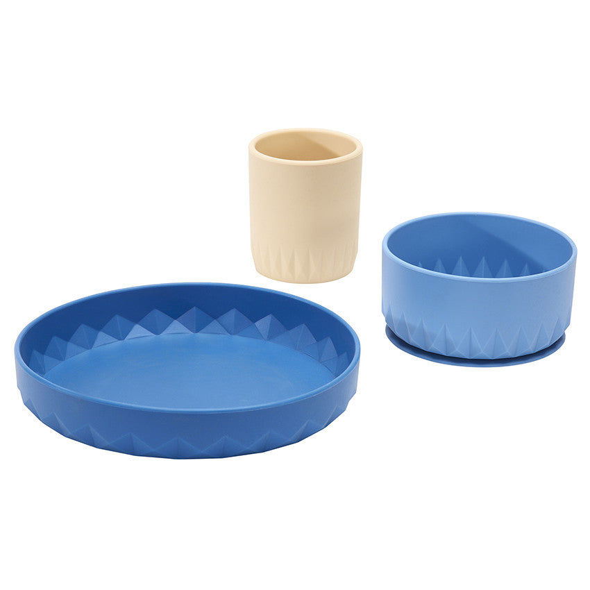 Coffret repas 3 pièces en silicone Origami - Bleu - Prémaman