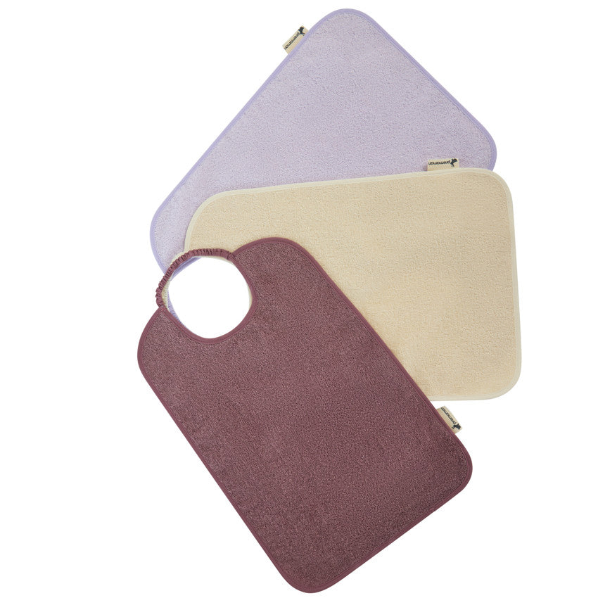 Lot de 3 bavoirs éponge à encolure élastiquée violet - Prémaman