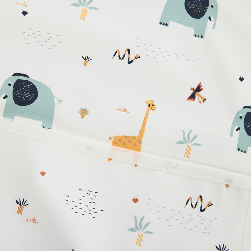 Waterproof bib with pocket and elasticated collar, savanna print - Prémaman