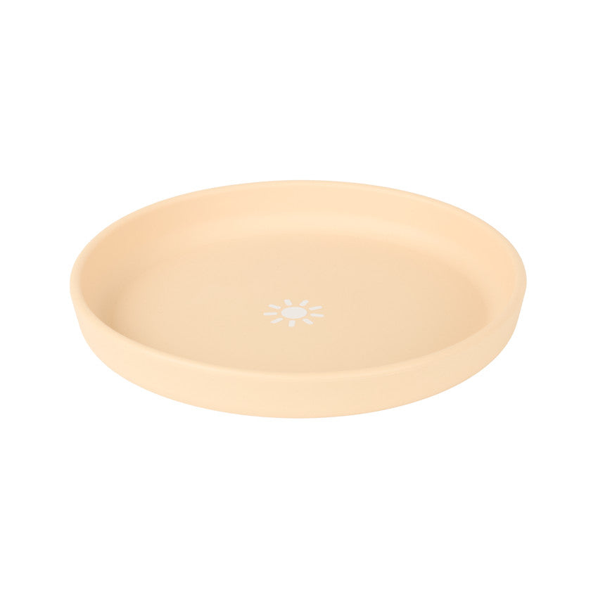 Assiette ronde en silicone avec motif soleil et rebord - Prémaman