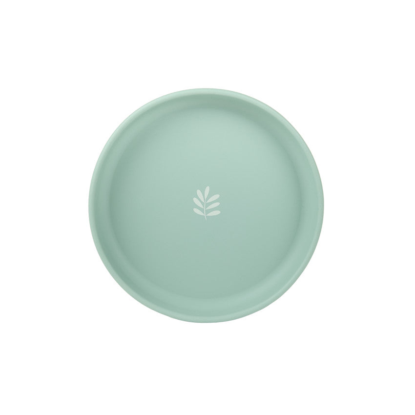 Assiette ronde en silicone à rebord et motif végétal - Prémaman