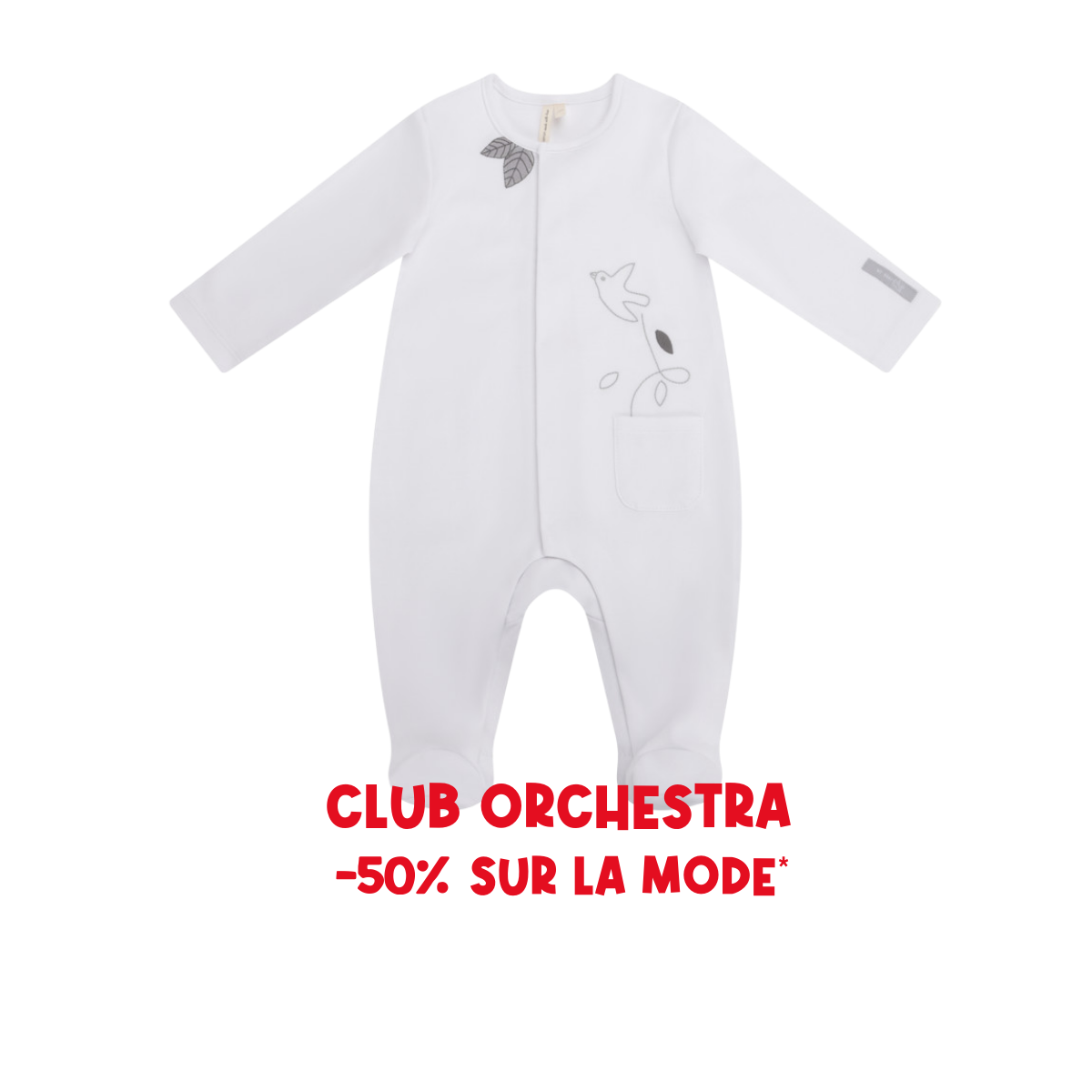 Bird-print interlock sleepsuit for baby girl - Prémaman